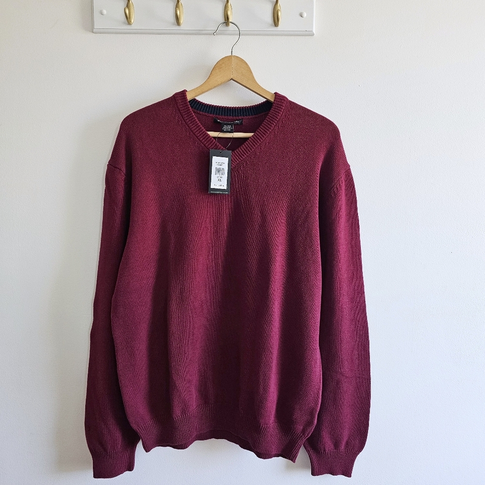 NEW Weatherproof 100% Coton Men's Claret V Neck Pullover Long Sleeves Sweater XL